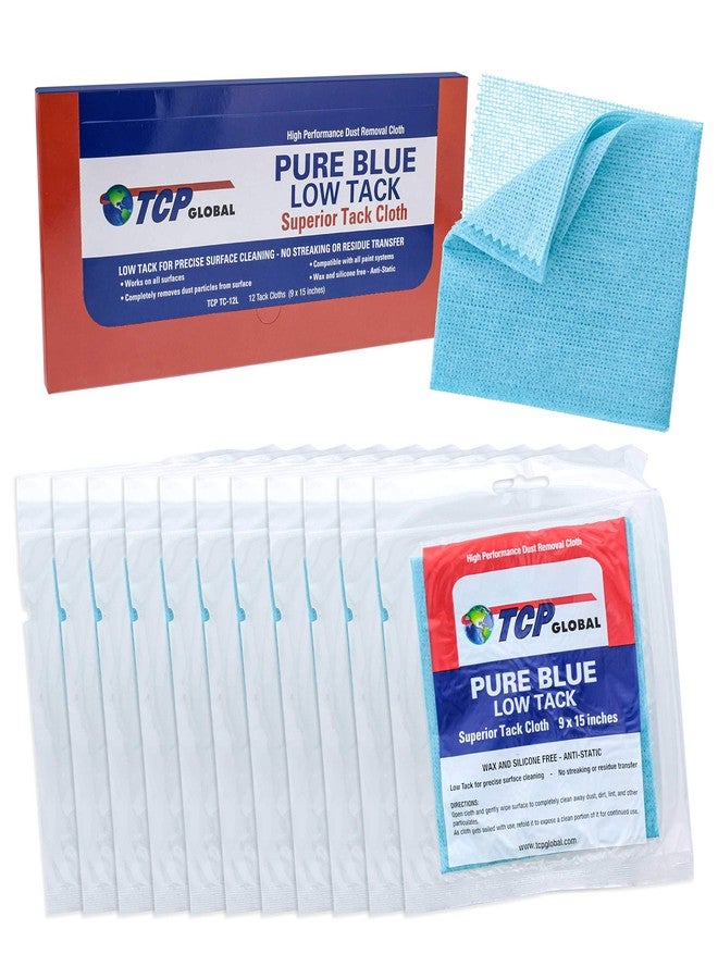 TCP Global Pure Blue Low Tack Superior Tack Cloth, 12-Pack, Automotive & Woodworking, Dust/Stain/Paint Rags, Tac Cloth for Autobody - Image 1